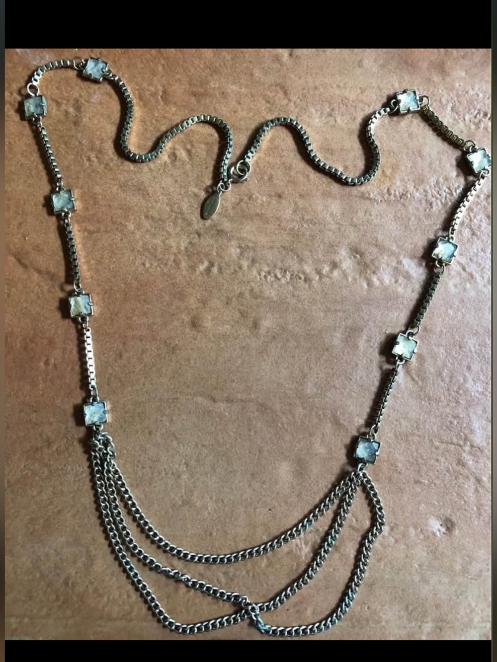 Vintage Ann Taylor Silver Multi-Chain Necklace with Pale Crystal Accents